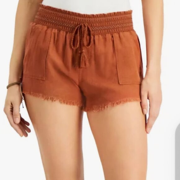 Rewash Baggy Beach Fray cotton junior Rust orange elastic waist belt Shorts L - Picture 2 of 6